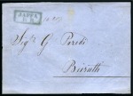 Stamp of Russia » Russian Post in Levant 1860ca. Front addressed to Beirut with very fine double framed "JAFFA / P.P." hs in blue-green