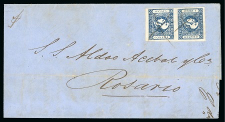 Stamp of Argentina » Buenos Aires 1859 1p dark blue, worn impression, vertical pair on cover, and 1862 1p rose on cover