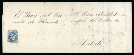 Stamp of Colombia 1864 20c blue, on very rare judicial cover to Ecuador