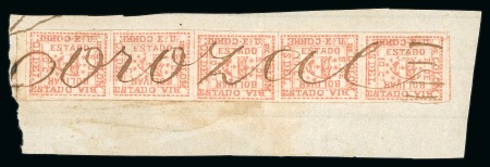 Stamp of Colombia » States - Bolivar 1863-66 10c red, vertical strip of five on piece