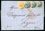Stamp of Austria » Lombardy Venetia 1850 5c and 45c (3) on double rate cover to France