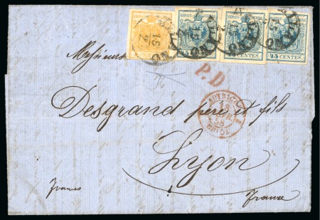 Stamp of Austria » Lombardy Venetia 1850 5c and 45c (3) on double rate cover to France