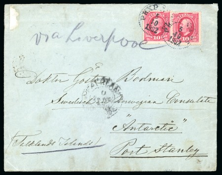 Stamp of Thematics » Polar Swedish Norwegian Expedition: 1902 envelope and contents from Sweden to Doctor Gösta Bodman (Meteorologist and hydrographer) at the Swedish Norwegian Consulate, "Antarctic", Port Stanley, Falkland Islands