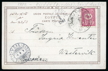 Stamp of Saudi Arabia » Turkish Post Offices » Jeddah 1902 (May 19) Postcard from Jedda to Sweden with Ottoman 1901 20pa tied by bilingual Djeddah double circle ds