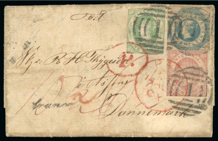 Stamp of Australia » Victoria 1858 (Jun 10) Entire from Melbourne to Denmark, written in Danish, franked with 1854 1s and 1857 1d and 4d