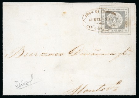 Stamp of Uruguay 1859 60c grey lilac on cover with Arredondo hs in brown