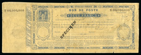 Stamp of France » Type Sage 1876-1900 Bon de Poste Type Sage 5 centimes bleu, F1, 2 francs,
