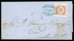 Stamp of Uruguay 1861 60c brown lilac on cover with San Carlos hs in blue