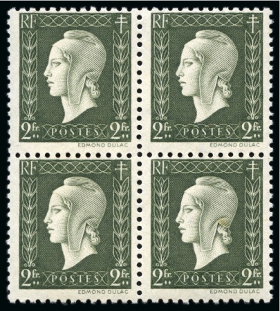 Stamp of France » Émissions à partir de 1900 1944-45, Bloc de 4 Marianne de Dulac 2 francs **, tirage