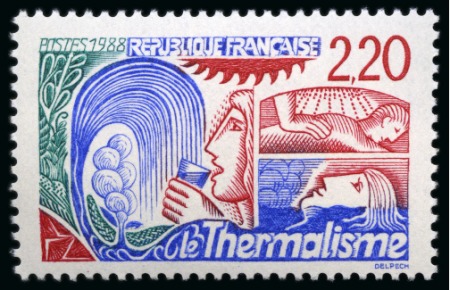 Stamp of France » Émissions à partir de 1900 1988, Thermalisme avec la variété faciale en rouge