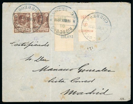 Stamp of Spanish Colonies » Rio de Oro 1910 (May 10) Envelope to Madrid with 1909 40c pair
