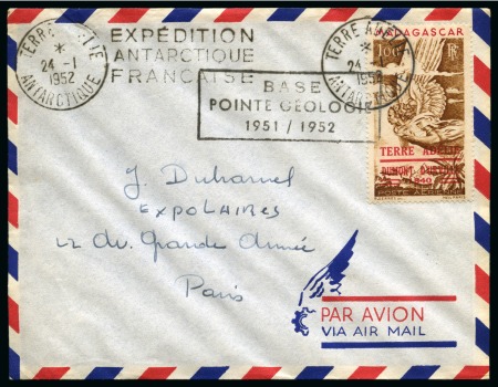 Stamp of Colonies françaises » TAAF 1952, Lettre de poste aérienne affranchie avec timbre