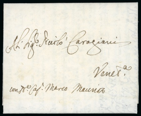 Stamp of Greece » Ionian Islands Korfu and Paxos 1715 Entire from Corfu to Venice, with endorsement to be carried by Captain Marco Mauris
