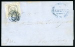 Stamp of Uruguay 1859 60c gray lilac, on cover tied by mute "scarab" hs of Salto in blue