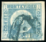 Stamp of Uruguay 1858 120c blue, two unique examples cancelled with Arredondo hs