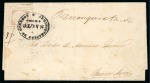 Stamp of Uruguay 1860 60c pale brown, on underpaid and taxed cover to Argentina with Salto ornate oval hs