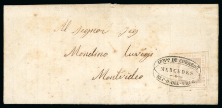 Stamp of Uruguay 1860 60c pale brown-lilac, on cover with black Mercedes hs