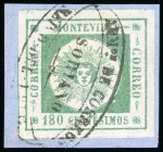 Stamp of Uruguay 1859 180c green, three rare usages