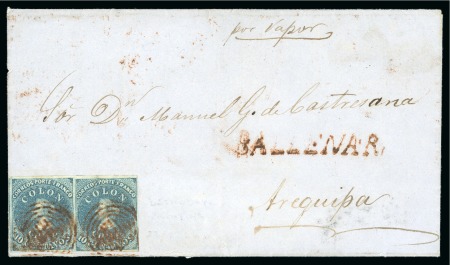 Stamp of Chile 1856 Cover to Peru with Desmadryl 10c (29) and Ballenar hs in red