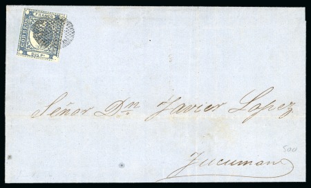 Stamp of Argentina » Buenos Aires 1858 2p ("DOS") blue, in a very unusual greyish shade, on cover to Tucumán