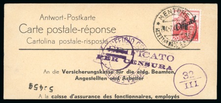 Stamp of Switzerland / Schweiz Dienstmarken: 1942, Antwort-Postkarte / Carte postale-réponse "an die Versicherungskasse für die eidg. Beamten Angestellten und Arbeiter"