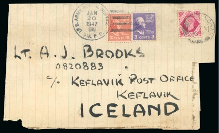 Stamp of Iceland 1947 Parcel front from Great Britain, commercial mixed franking GB - US for military mail to Iceland.