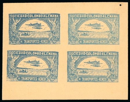 Stamp of Colombia » Airmails 1921 15c blue on buff imperforate proof sheet