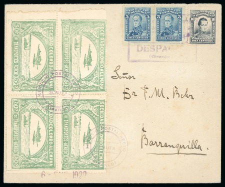 Stamp of Colombia » Airmails 1922 (Jan 6) Girardot-Barranquilla Scheduled Flight. 50c block of four