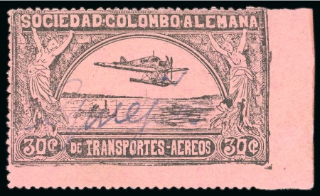 Stamp of Colombia » Airmails 1920 30c black on rose, "G. Mejia" greyish blue trial ms overprint