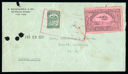 Stamp of Colombia » Airmails 1920 30c black on rose, "G. Mejia" overprint signature, on cover front