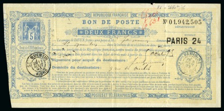 Stamp of France » Type Sage 1876-1900 1889, Bon de Poste Type Sage 5 centimes bleu, F5, 2