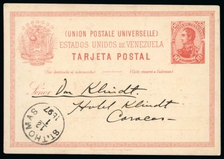 Stamp of Venezuela 1897-1903 two postcards, one sent to St. Thomas, the other being internal mail carried exceptionally via St. Thomas