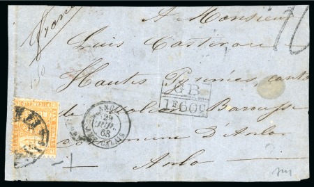 Stamp of Venezuela » St Thomas-La Guaira-Puerto Cabello - Robert Todd Issues 1864 "Paouete" 2r  yellow-orange, serpentine roulette, on cover