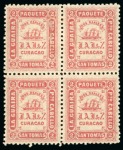 Stamp of Venezuela » St Thomas-La Guaira-Puerto Cabello - Jesurun Issues 1869  2r red, perf. 11 1/2 x 12 1/2, three unmounted mint blocks of four