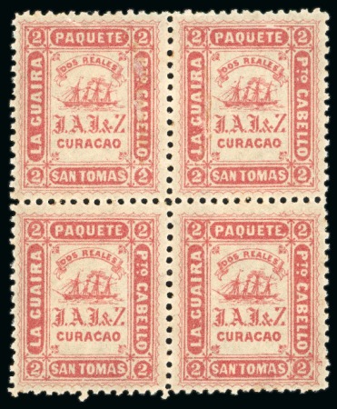 Stamp of Venezuela » St Thomas-La Guaira-Puerto Cabello - Jesurun Issues 1869  2r red, perf. 11 1/2 x 12 1/2, three unmounted mint blocks of four