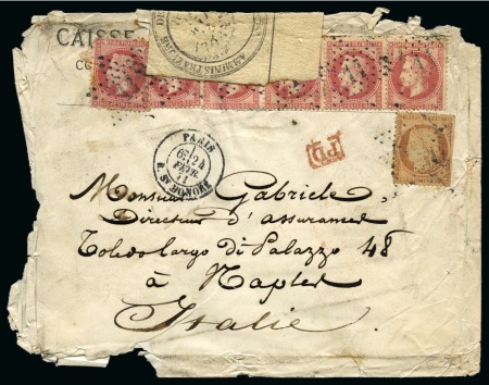 Stamp of France » Siège de Paris 1870 ITALIE, 1871, Lettre pour Naples (Napoli) ayant subi