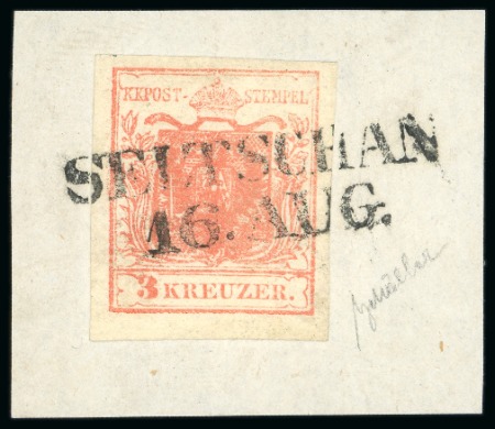 Stamp of Austria » Bohemia (Böhmen) Seltschan - Bohemia (Böhmen). 1850 3kr on piece, Müller 2597a