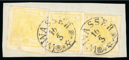 Stamp of Austria » Bohemia (Böhmen) Weisswasser - Bohemia (Böhmen). 1850 1kr (3) in lemon shade, Müller 3184c