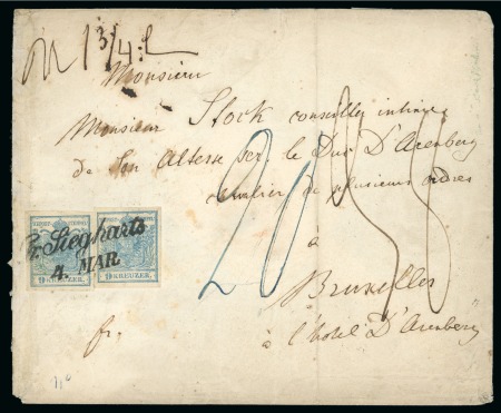 Stamp of Austria » Lower Austria (Niederösterreich) Gross Siegharts - Lower Austria (Niederösterreich). 1850 9k (2) on cover to Belgium