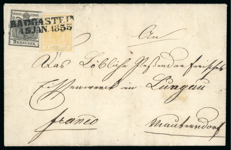 Stamp of Austria » Salzburg Badgastein - Salzburg. 1850 1kr and 2kr, on cover