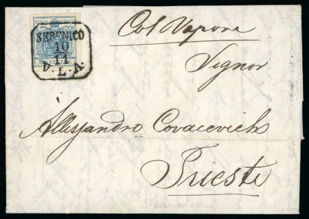 Stamp of Austria » Travelling Post Offices (Fahrenden Postämter) Sebenico (Dalmatia). 1850 9kr on cover, "SEBENICO/10-11/V.L.A." hs 