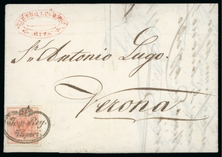 Stamp of Austria » Travelling Post Offices (Fahrenden Postämter) Lake of Garda - TPO's. 1850 3kr on cover to Verona with "Imp. Reg/Vapori" ornate oval hs