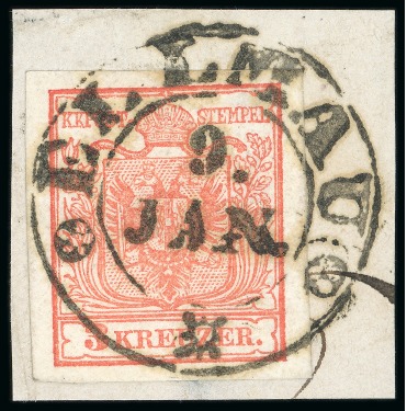 Stamp of Austria » Tyrol (Tirol) Ellmau - Tyrol (Tirol). 1850 3kr on piece, Müller 625a