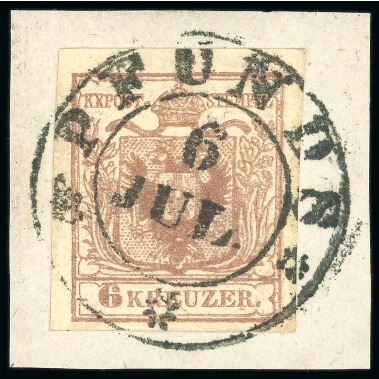 Stamp of Austria » Tyrol (Tirol) Pfunds - Tyrol (Tirol). 1850 6kr on piece, Müller 2141a