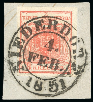 Stamp of Austria » Tyrol (Tirol) Niederdorf - Tyrol (Tirol). 1850 3kr on piece, Müller 1920a
