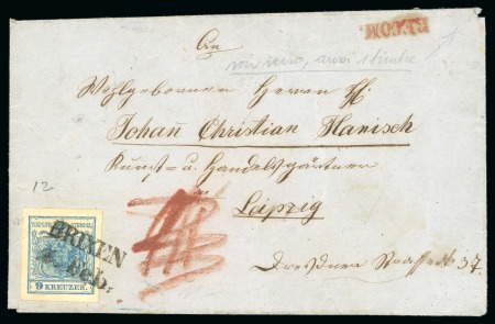 Stamp of Austria » Tyrol (Tirol) Brixen - Tyrol (Tirol). 9kr & 6kr on registered cover to Saxony