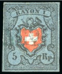 Stamp of Switzerland / Schweiz 1843-50, kleine Zusammenstellung von vier losen gestempelten Marken mit meist nur kleinen Qualitätseinschränkungen