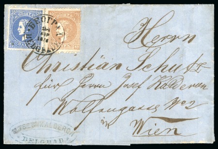 Stamp of Serbia 1876 (Apr 28) Wrapper from Belgrade to Austria with 1869 Prince Milan IV 10p perf.12 and 20p perf.12