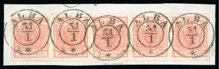 Stamp of Austria » Hungary (Ungarn) Alba - Hungary (Ungarn). 1850 9kr, strip of five with cds