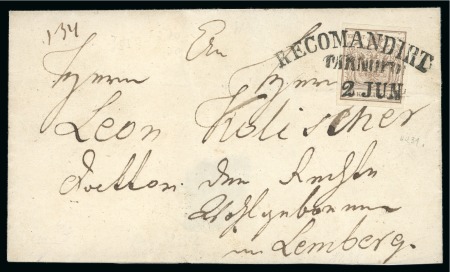 Stamp of Austria » Galizia (Galizien) Tarnopol, in modern day Ukraine - Galizia (Galizien). 1850 6kr tied by three diff. cancels, Müller 2874b + 3715g